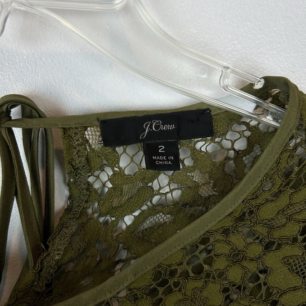 J Crew Lace Top Womens 2 Petite Long Sleeve Shirt Olive Green Sheer Sleeve - Picture 6 of 12